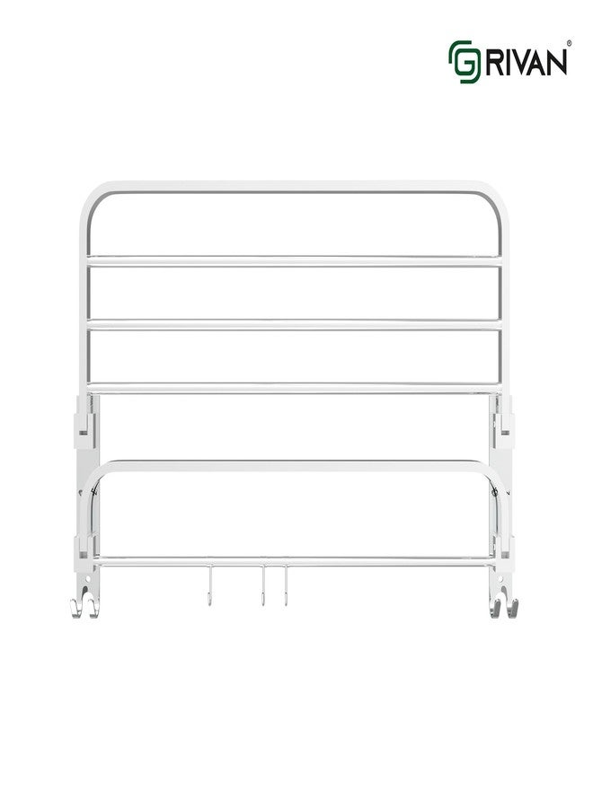 GRIVAN Stainless Steel Foldable Towel Rack with Hooks | Bathroom Towel Holder, Cloth Hanger Stand | Bathroom Accessories Set (Silver Chrome, 24x10 Inch) - Image 3